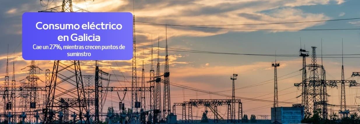 El consumo eléctrico en Galicia cae un 27% mientras crecen los puntos de suministro